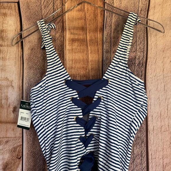 Lauren Ralph Lauren Swimsuit Painterly Stripe One Piece Size 16 Slimming NWT - Picture 5 of 10